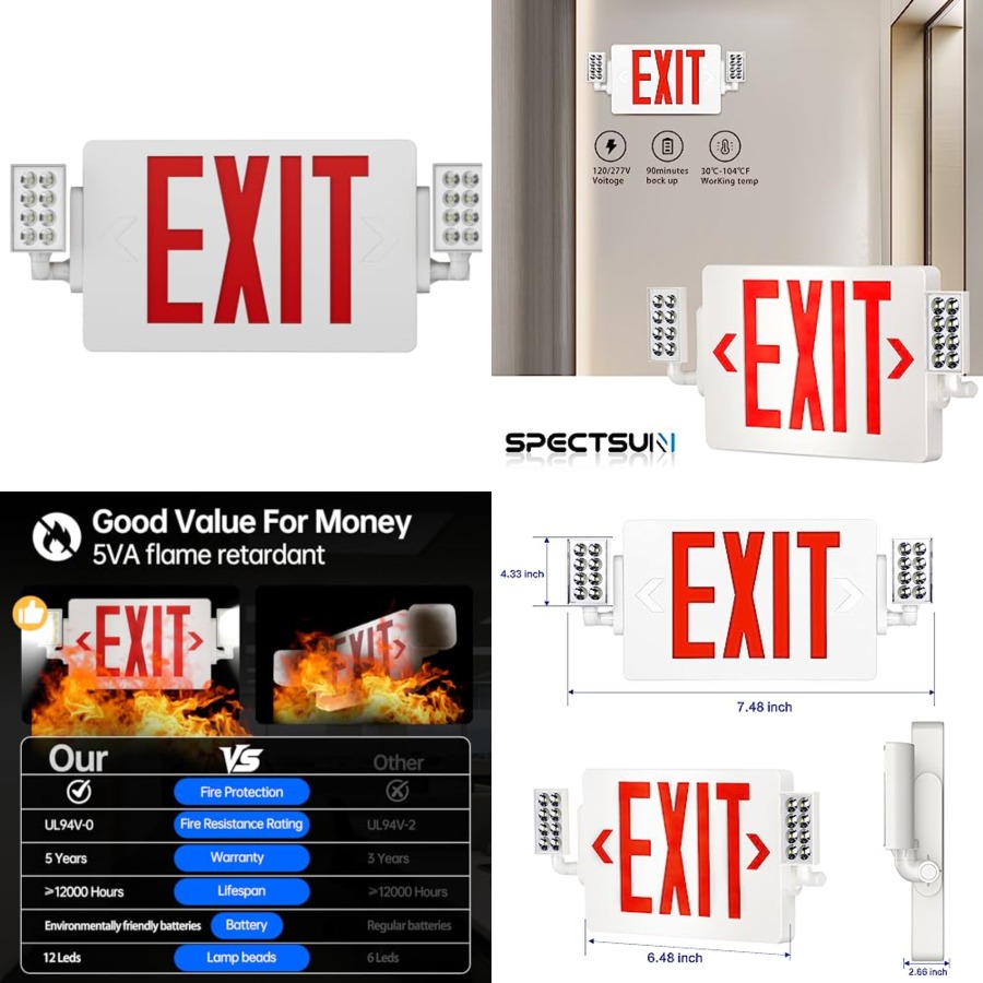 Emergency Exit Sign - Spectsun 1 Pack Exit Signs with