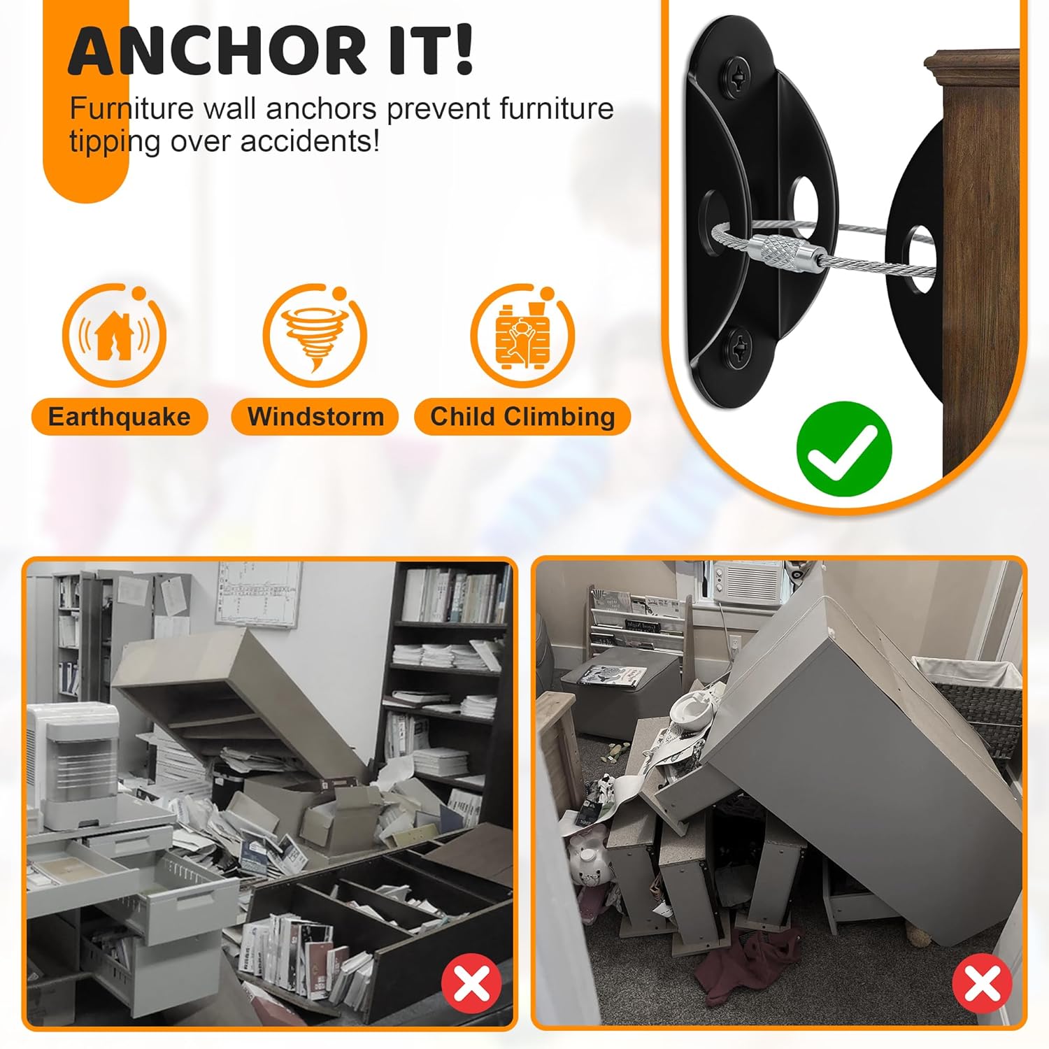 6 Sets Anti Tip Furniture Wall - огляд і ціна Earthquake Anchor Strap